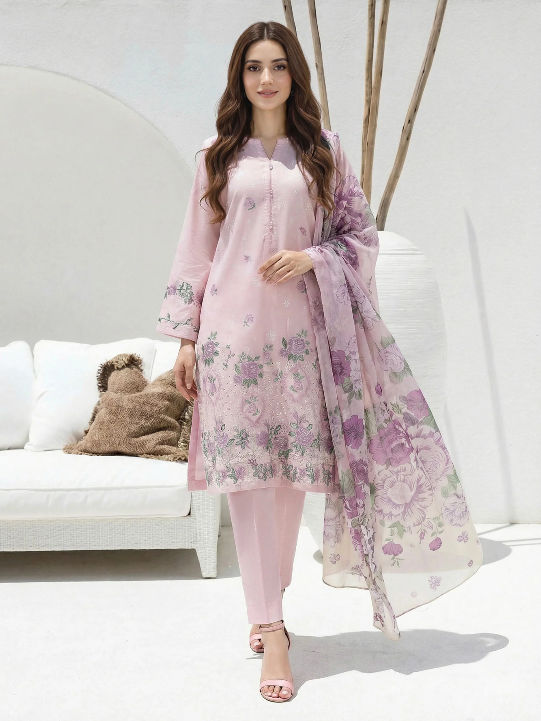 3 Piece Lawn Suit- Embroidered (Unstitched) - Image 2