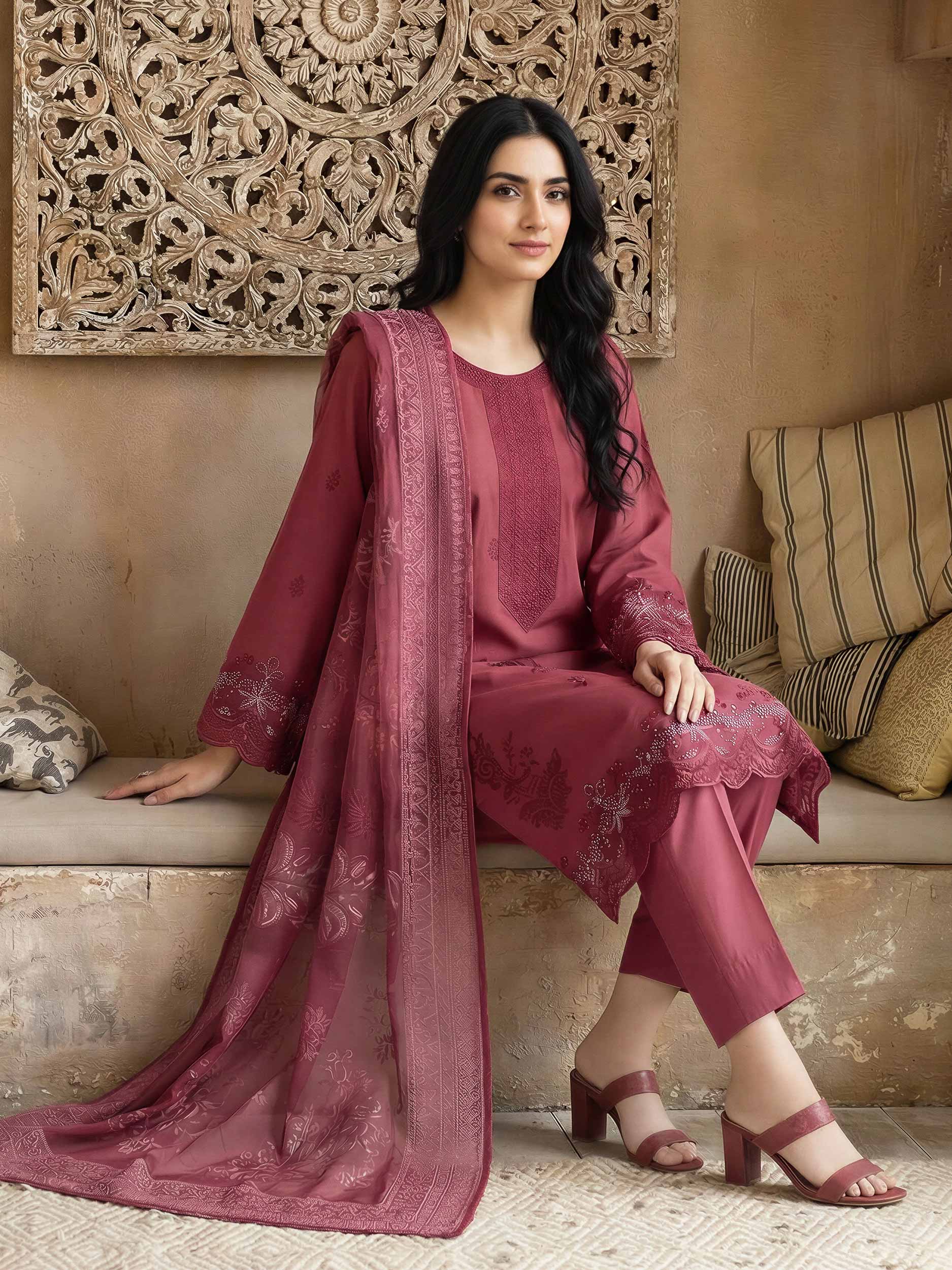 3 Piece Lawn Suit- Embroidered (Unstitched) - Image 3