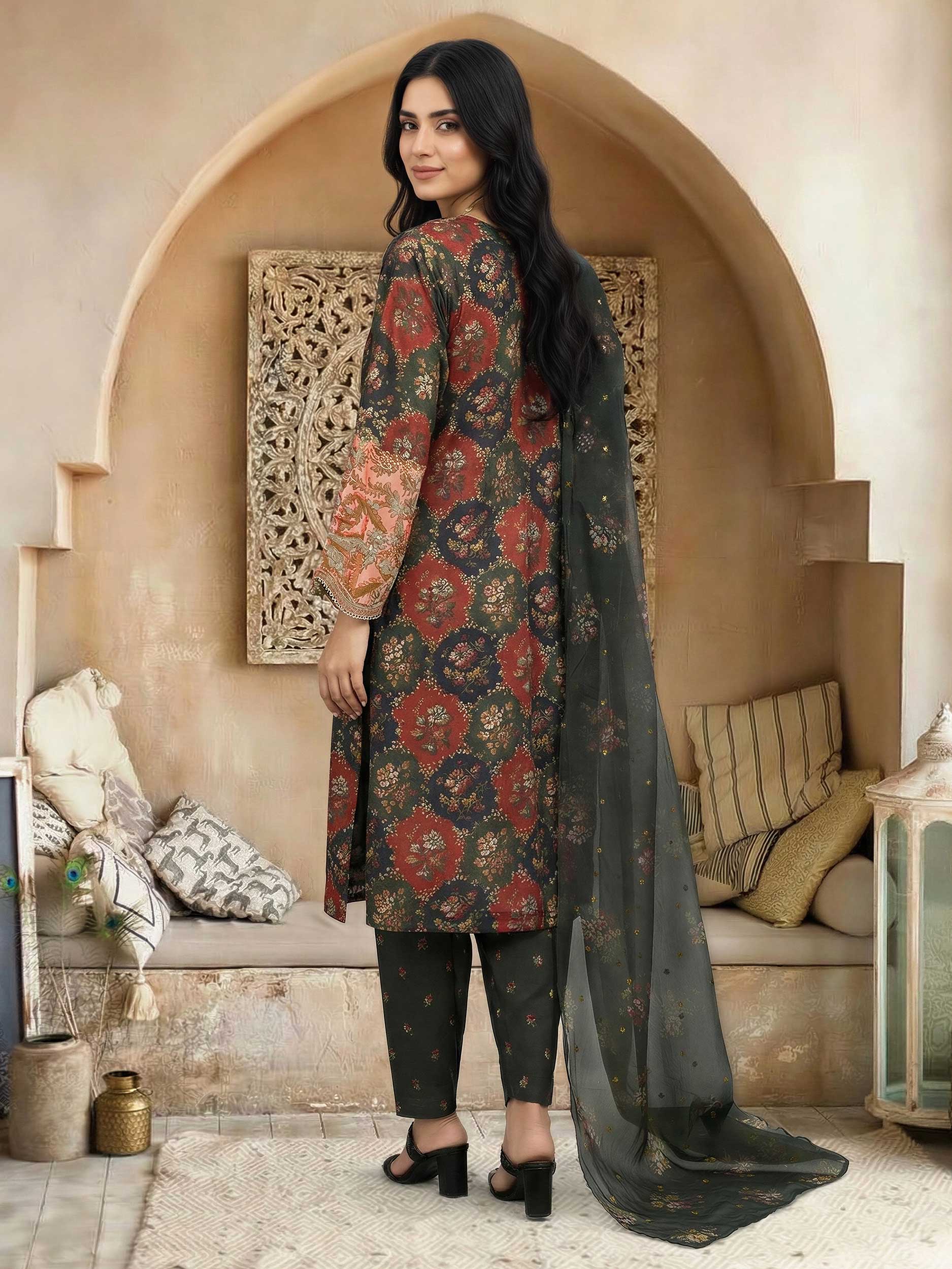 3 Piece Lawn Slub Suit- Embroidered (Unstitched) - Image 3
