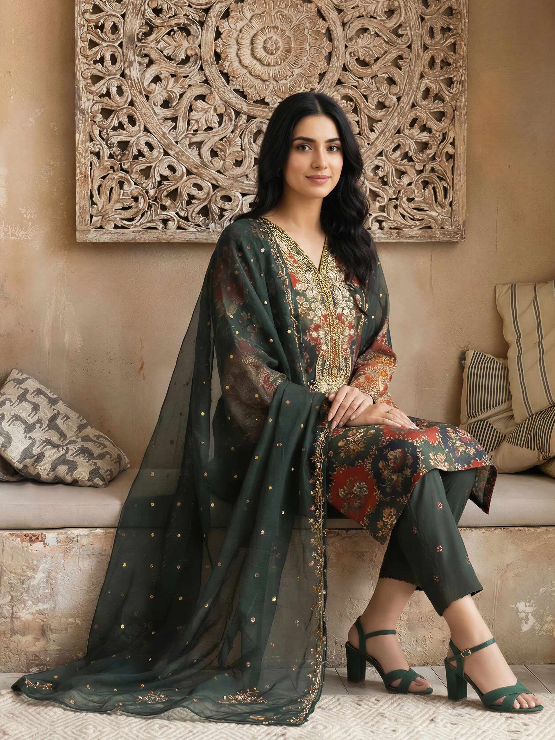 3 Piece Lawn Slub Suit- Embroidered (Unstitched) - Image 4