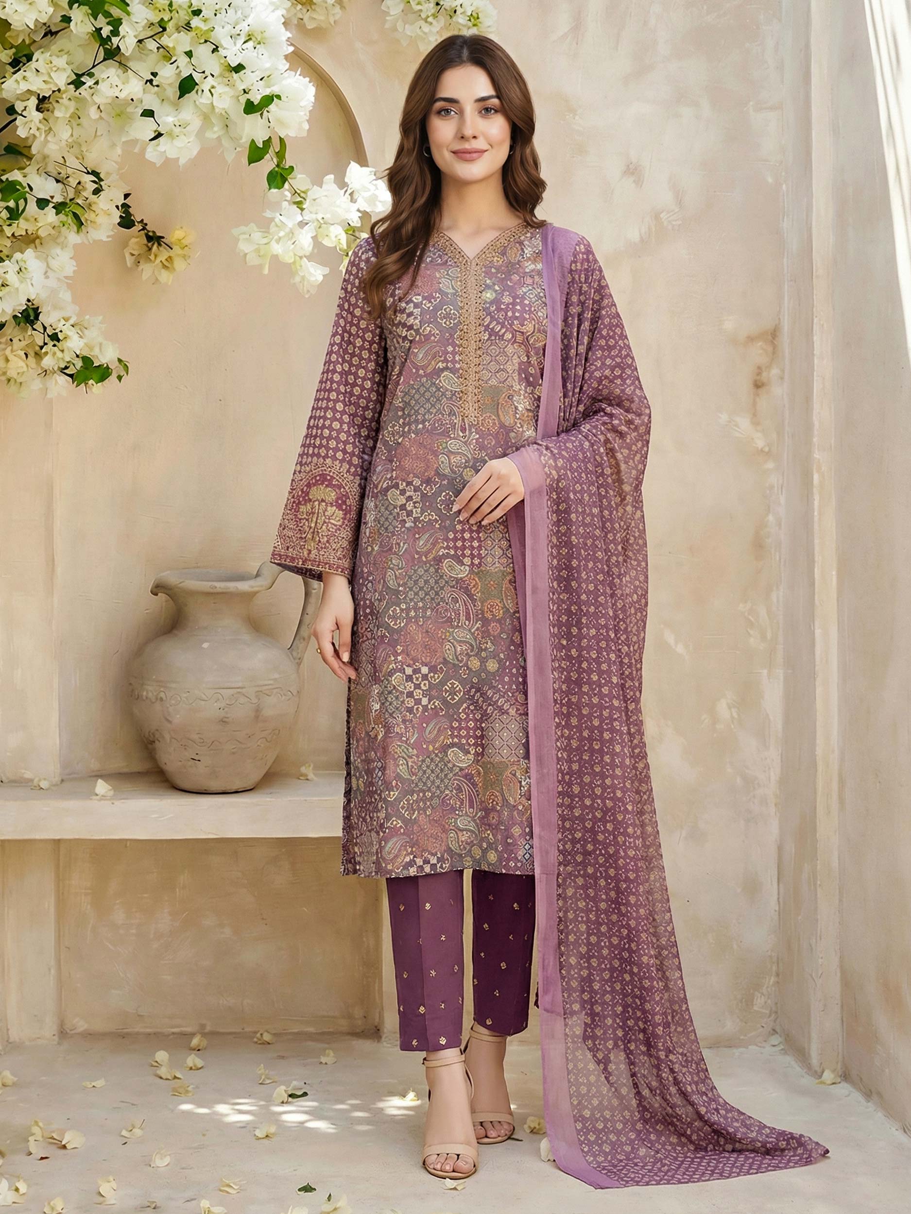 3 Piece Lawn Suit- Embroidered (Unstitched) - Image 2