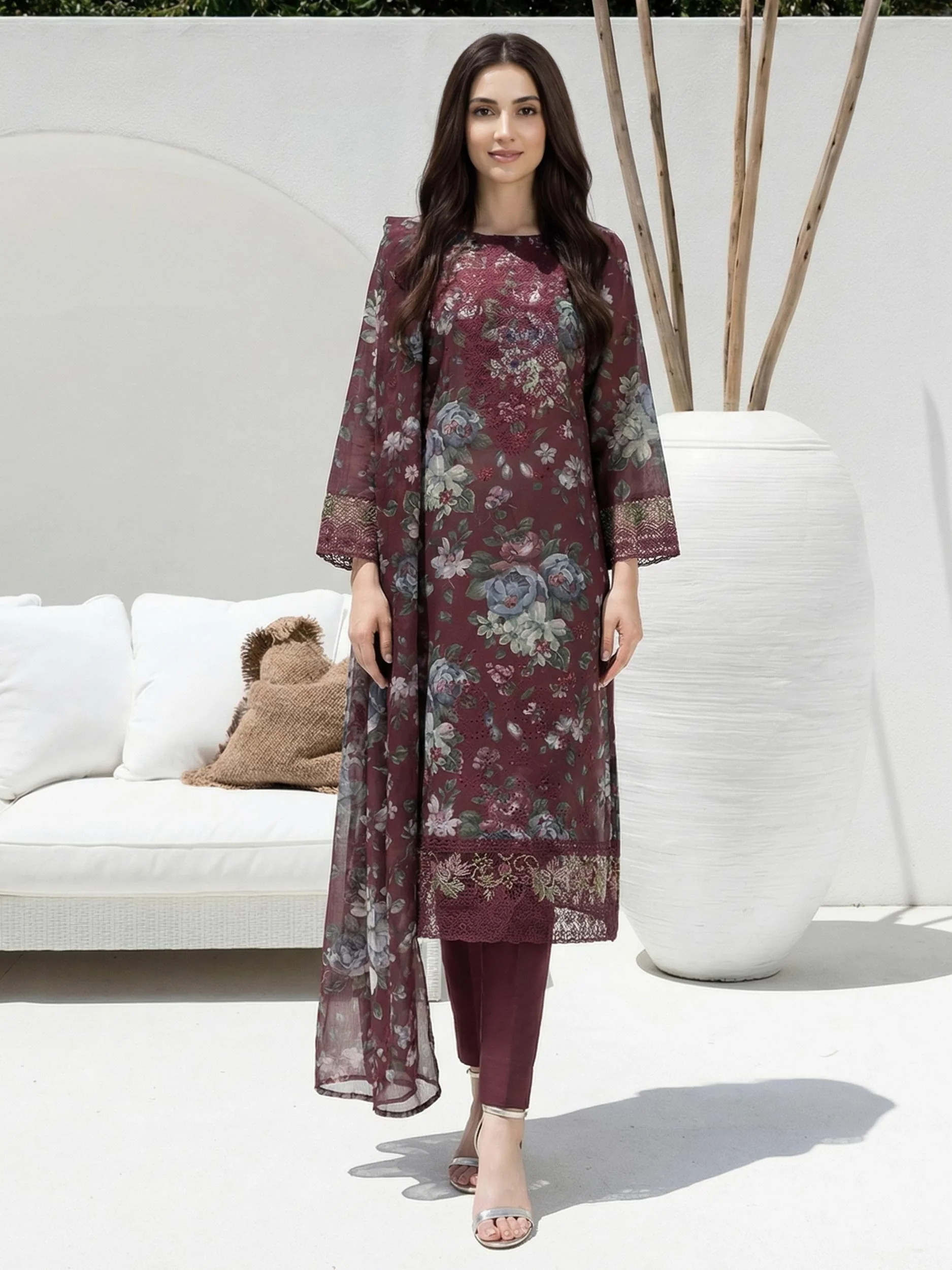 3 Piece Lawn Suit- Embroidered (Unstitched) - Image 3