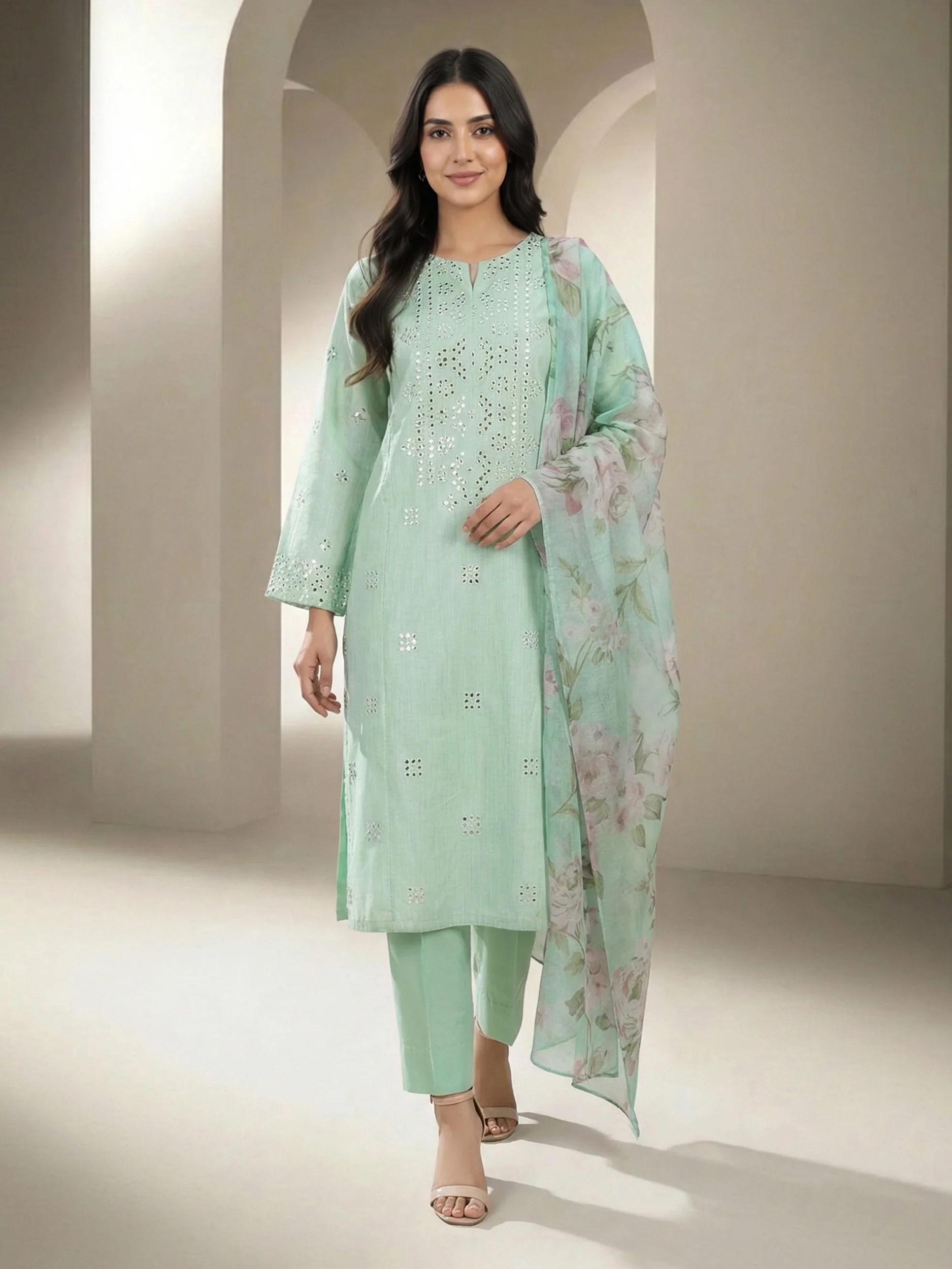 3 Piece Lawn Massouri Suit- Embroidered (Unstitched) - Image 2