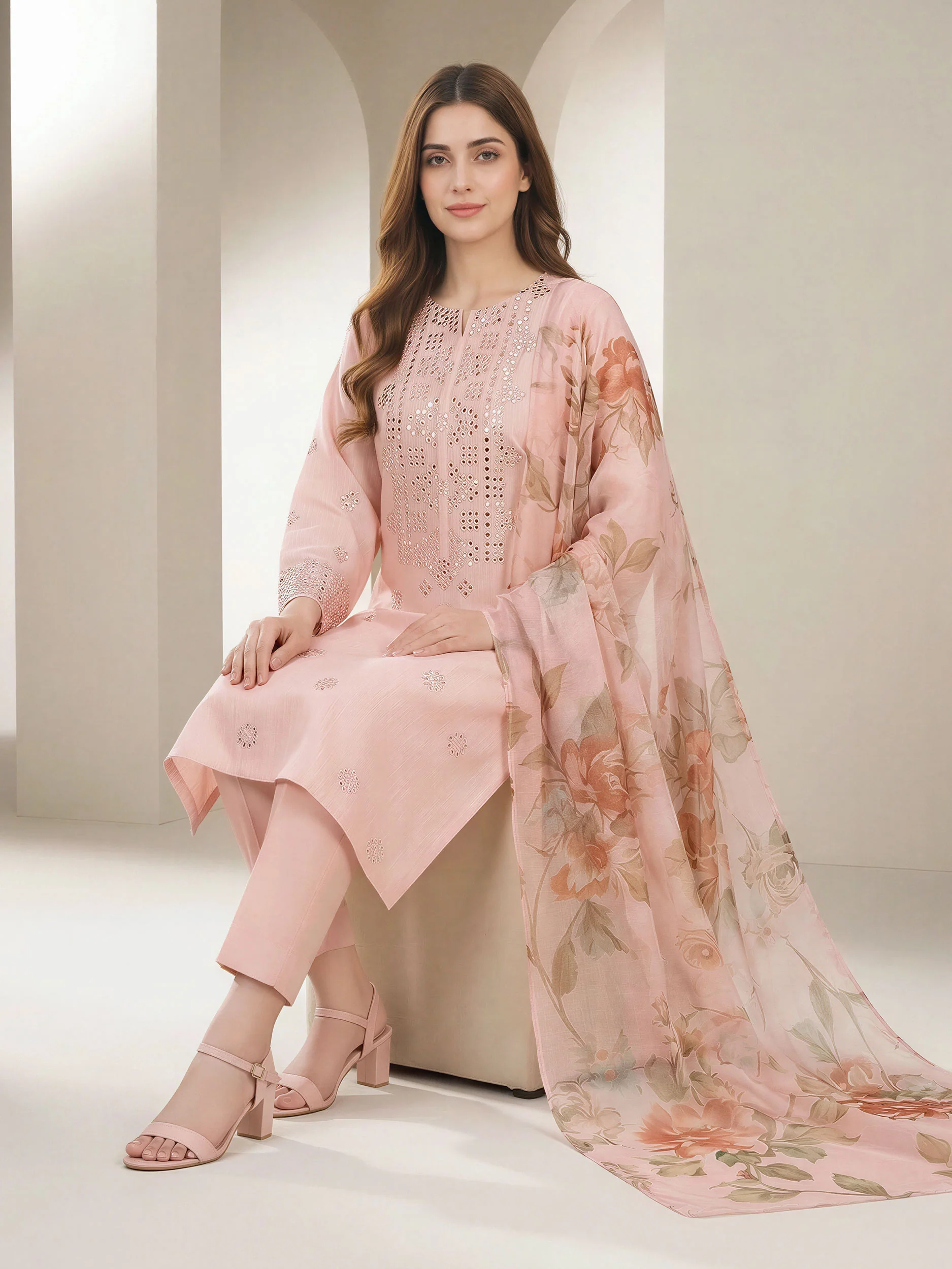 3 Piece Lawn Massouri Suit- Embroidered (Unstitched) - Image 2