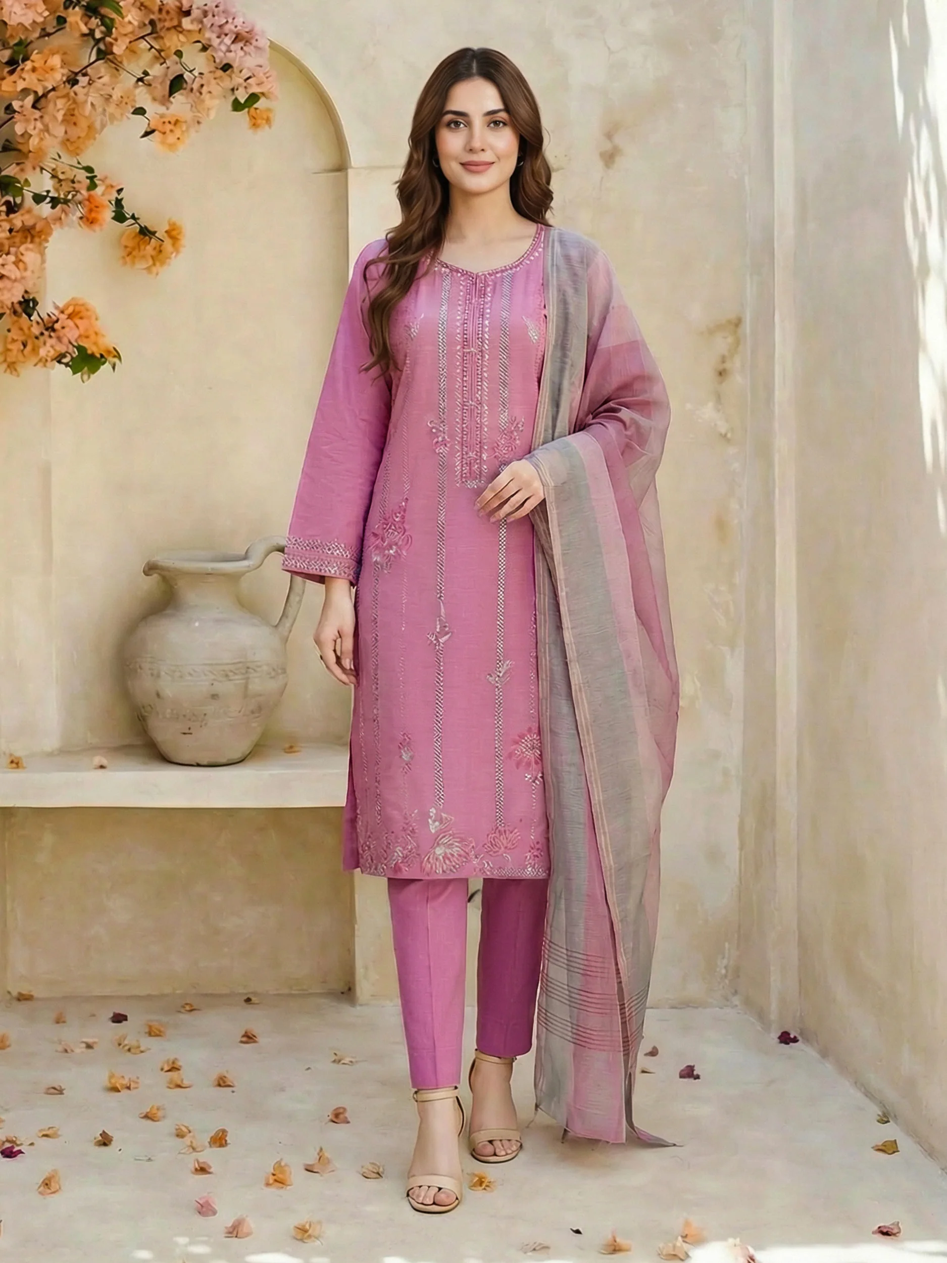 3 Piece Yarn Dyed Suit- Embroidered (Unstitched) - Image 2