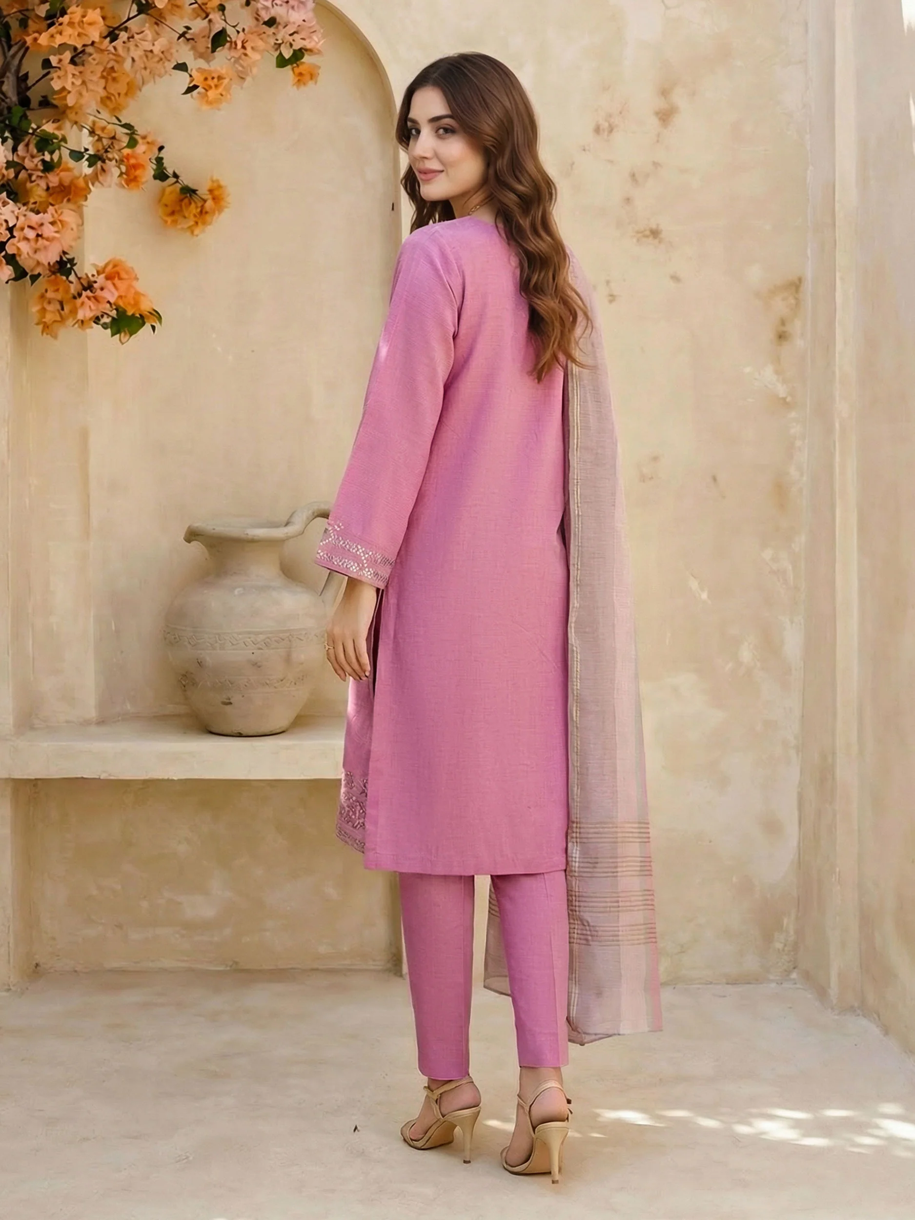 3 Piece Yarn Dyed Suit- Embroidered (Unstitched) - Image 3
