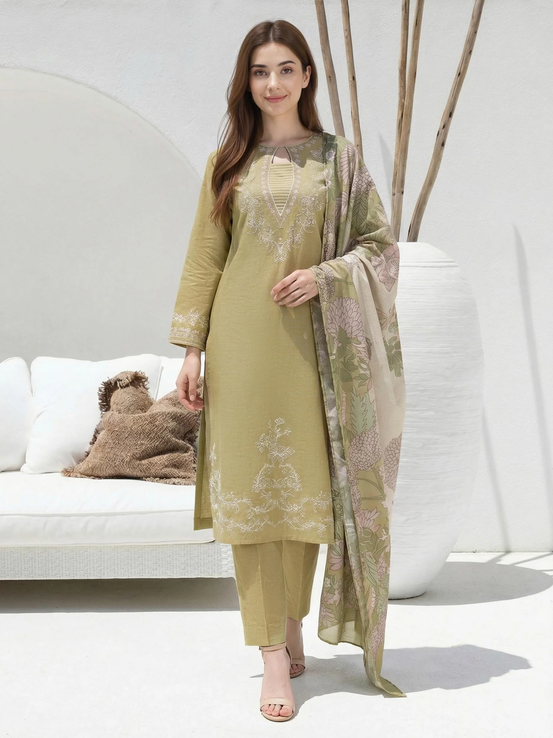 3 Piece Lawn Suit-  Embroidered (Unstitched) - Image 2