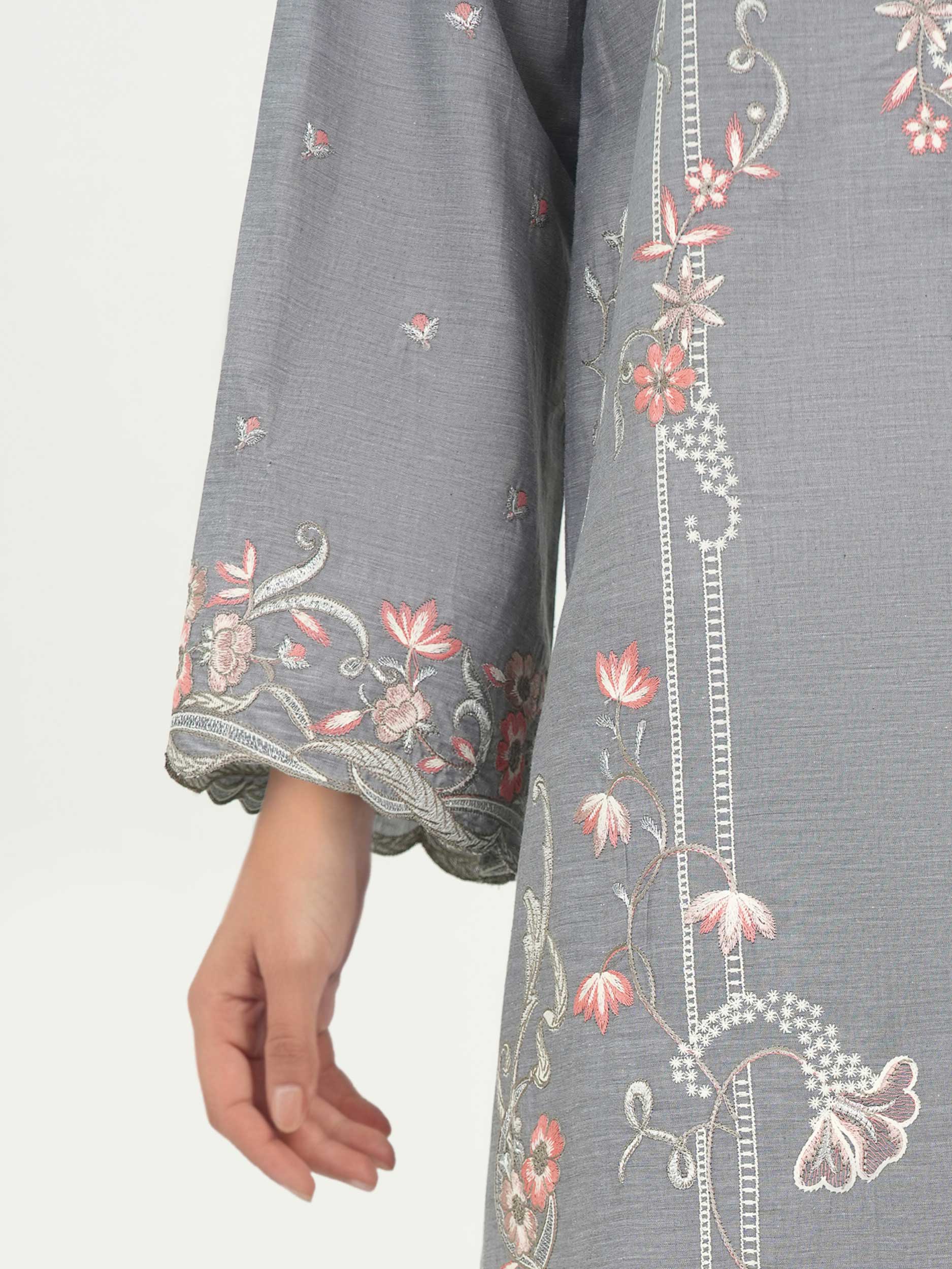 3 Piece Chambray Suit-Embroidered (Unstitched) - Image 5
