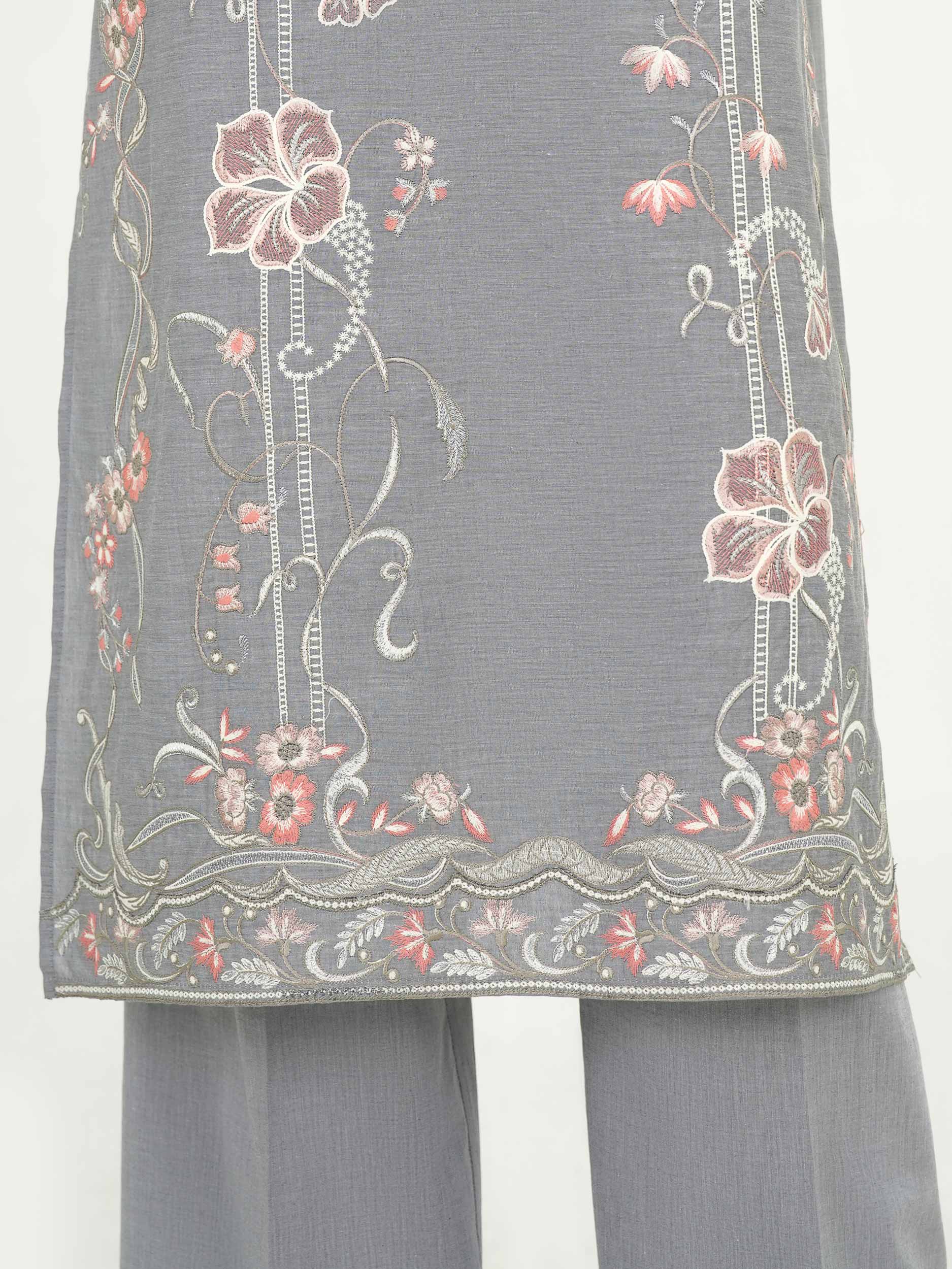 3 Piece Chambray Suit-Embroidered (Unstitched) - Image 6
