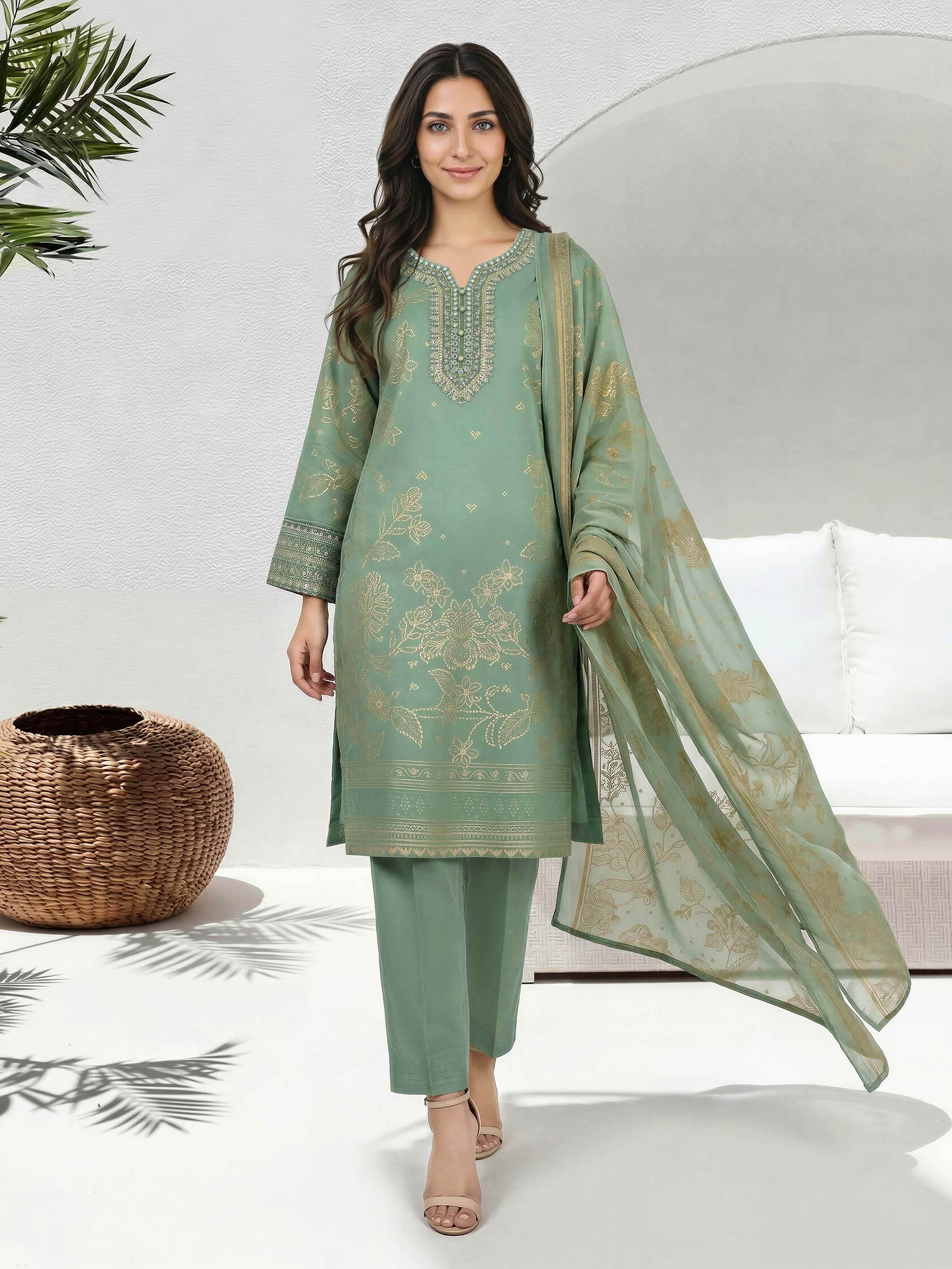 3 Piece Lawn Suit-  Embroidered (Unstitched) - Image 2