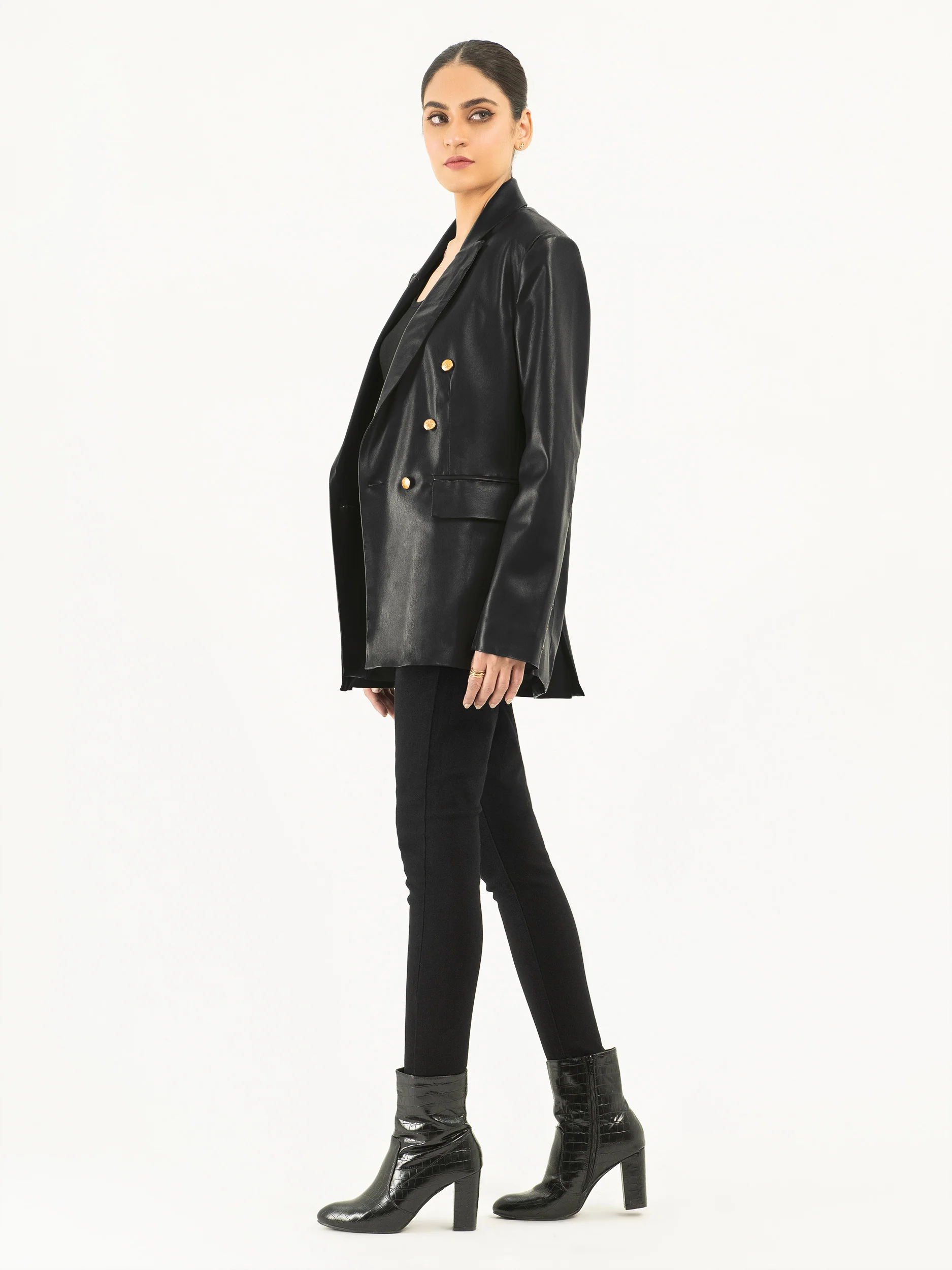 Double Breasted Leather Jacket - Image 3