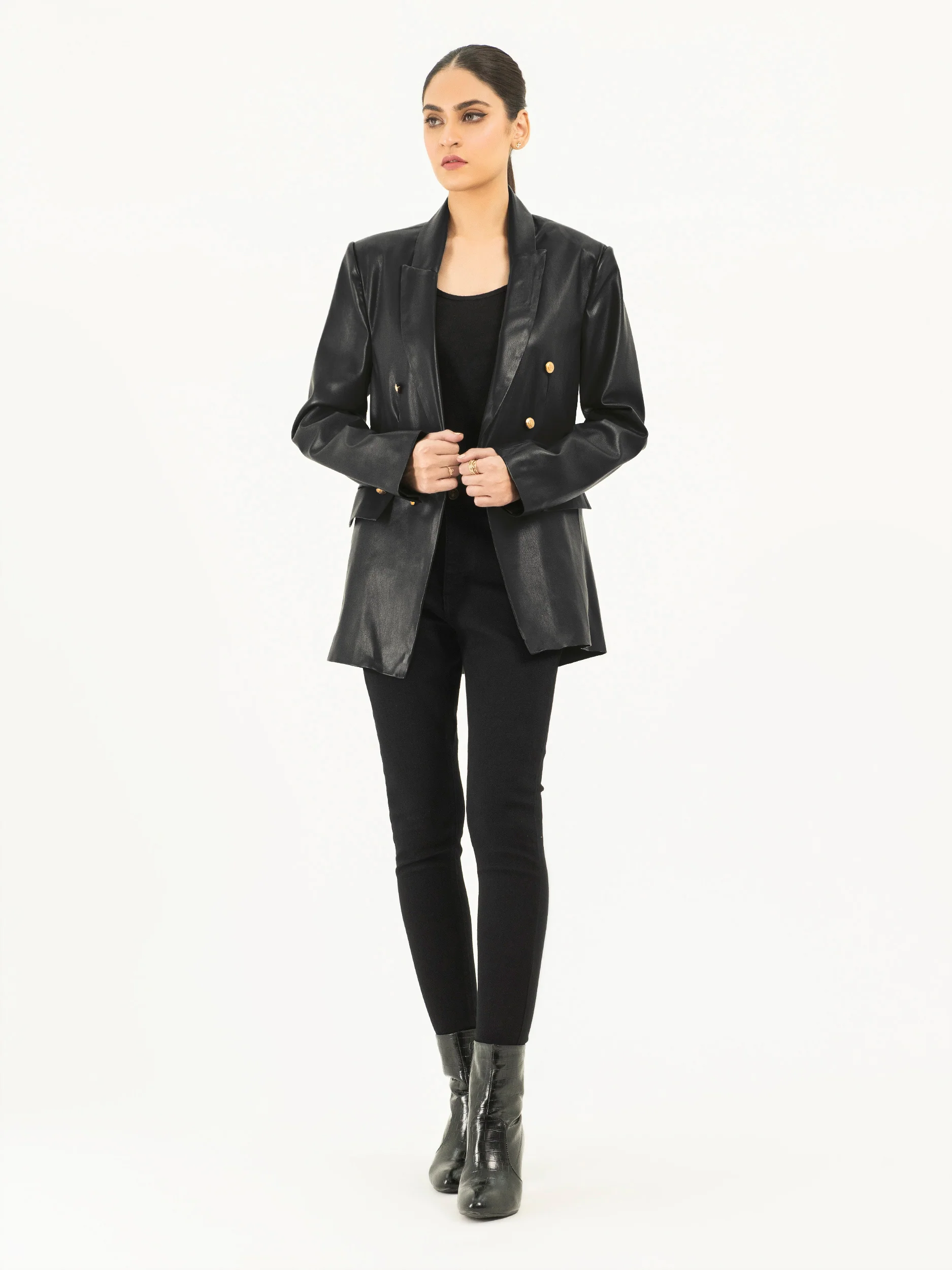 Double Breasted Leather Jacket - Image 4