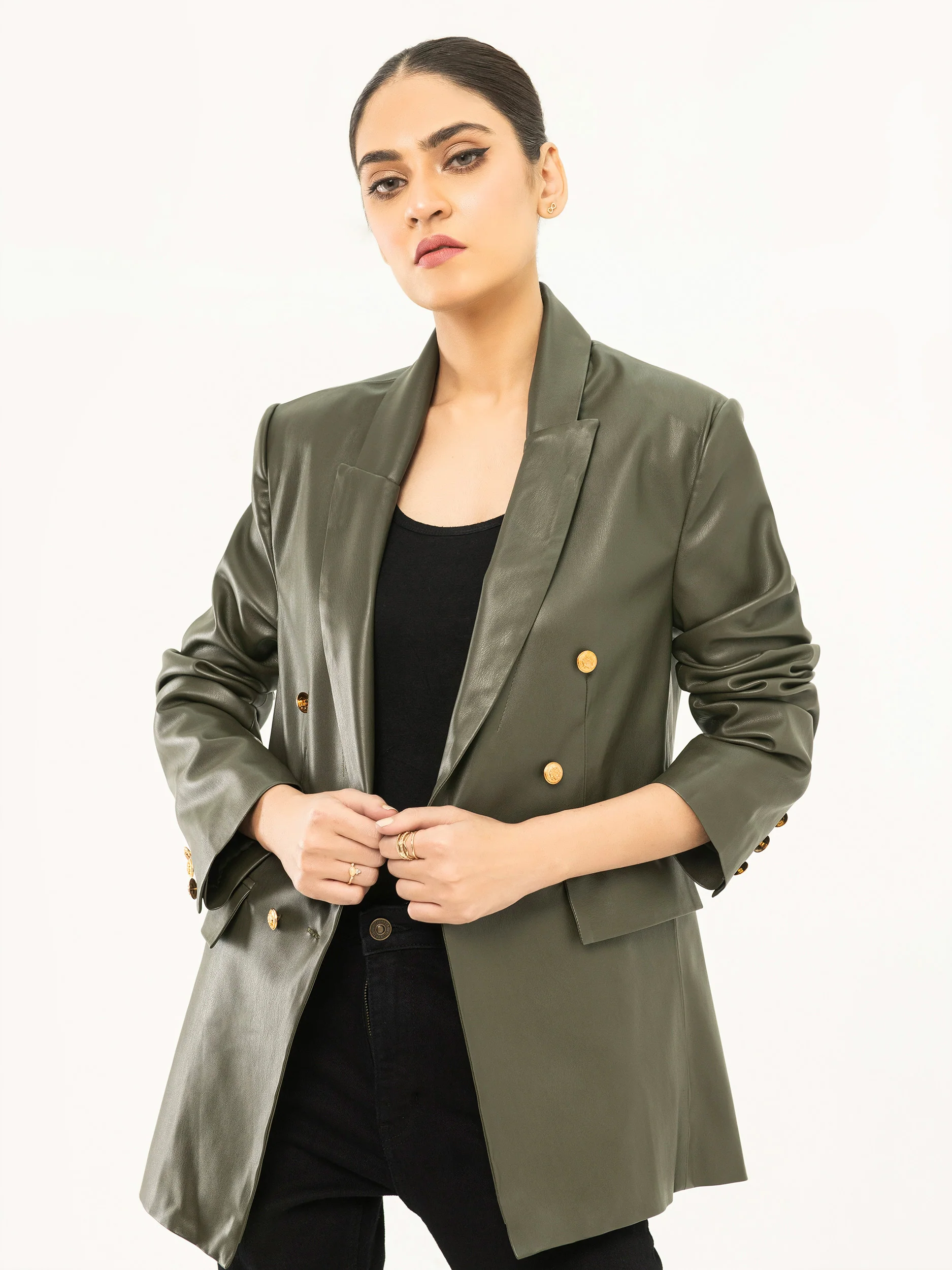 Double Breasted Leather Jacket - Image 2