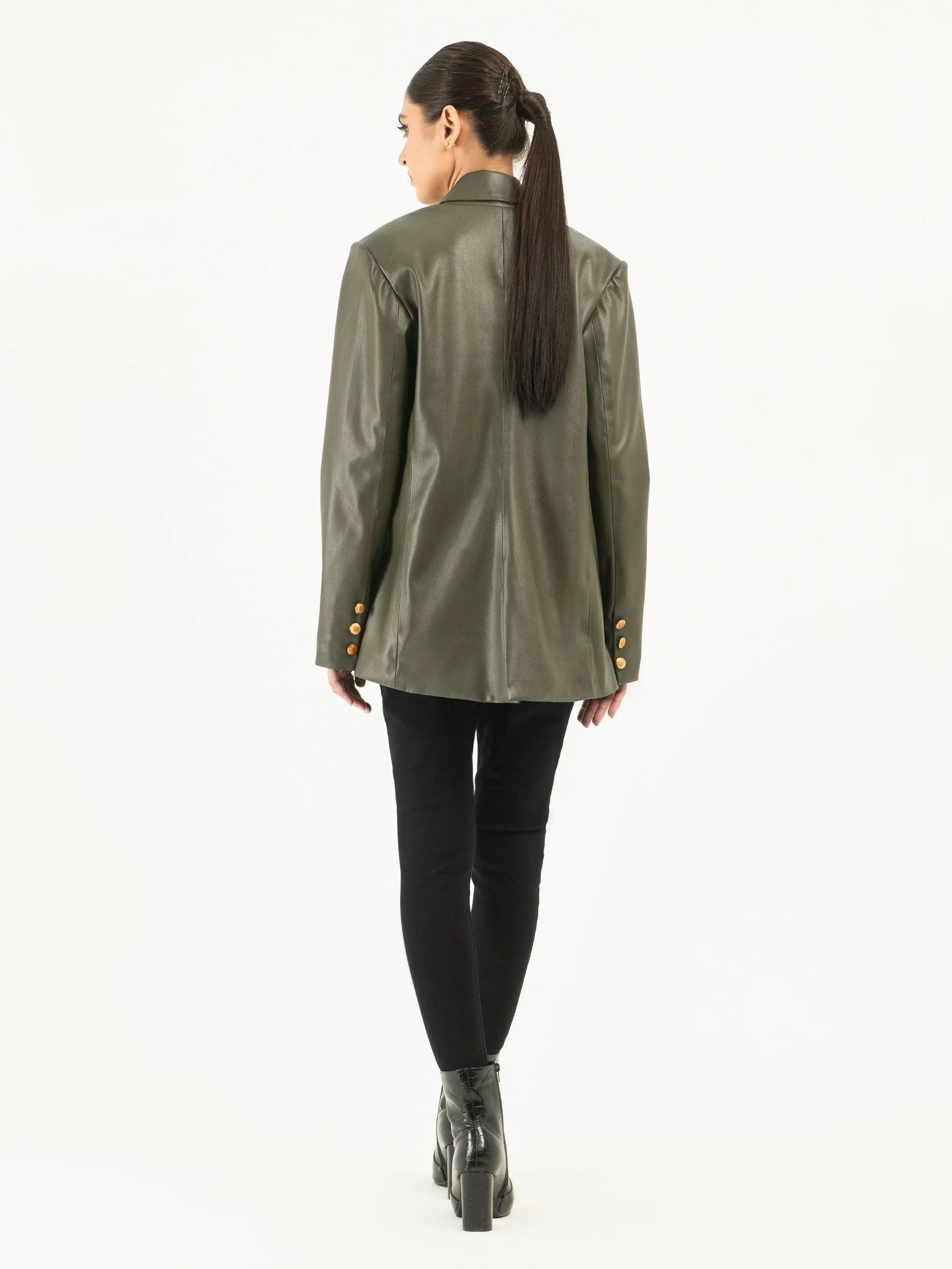 Double Breasted Leather Jacket - Image 5