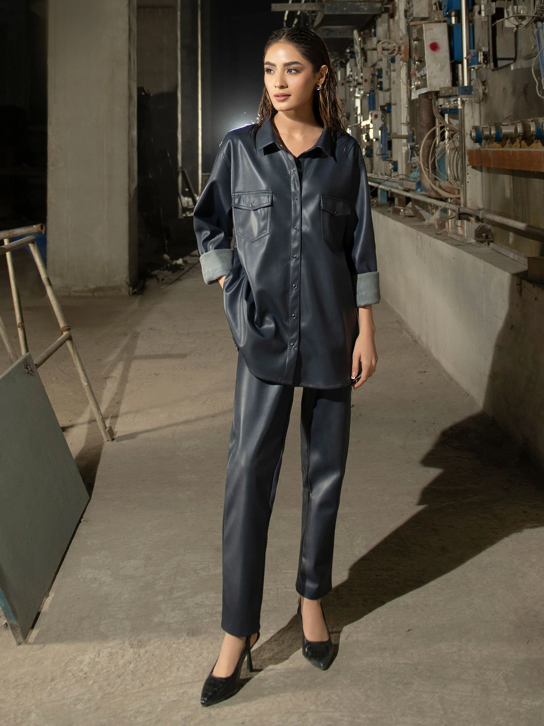 Buttoned Leather Shacket - Image 3