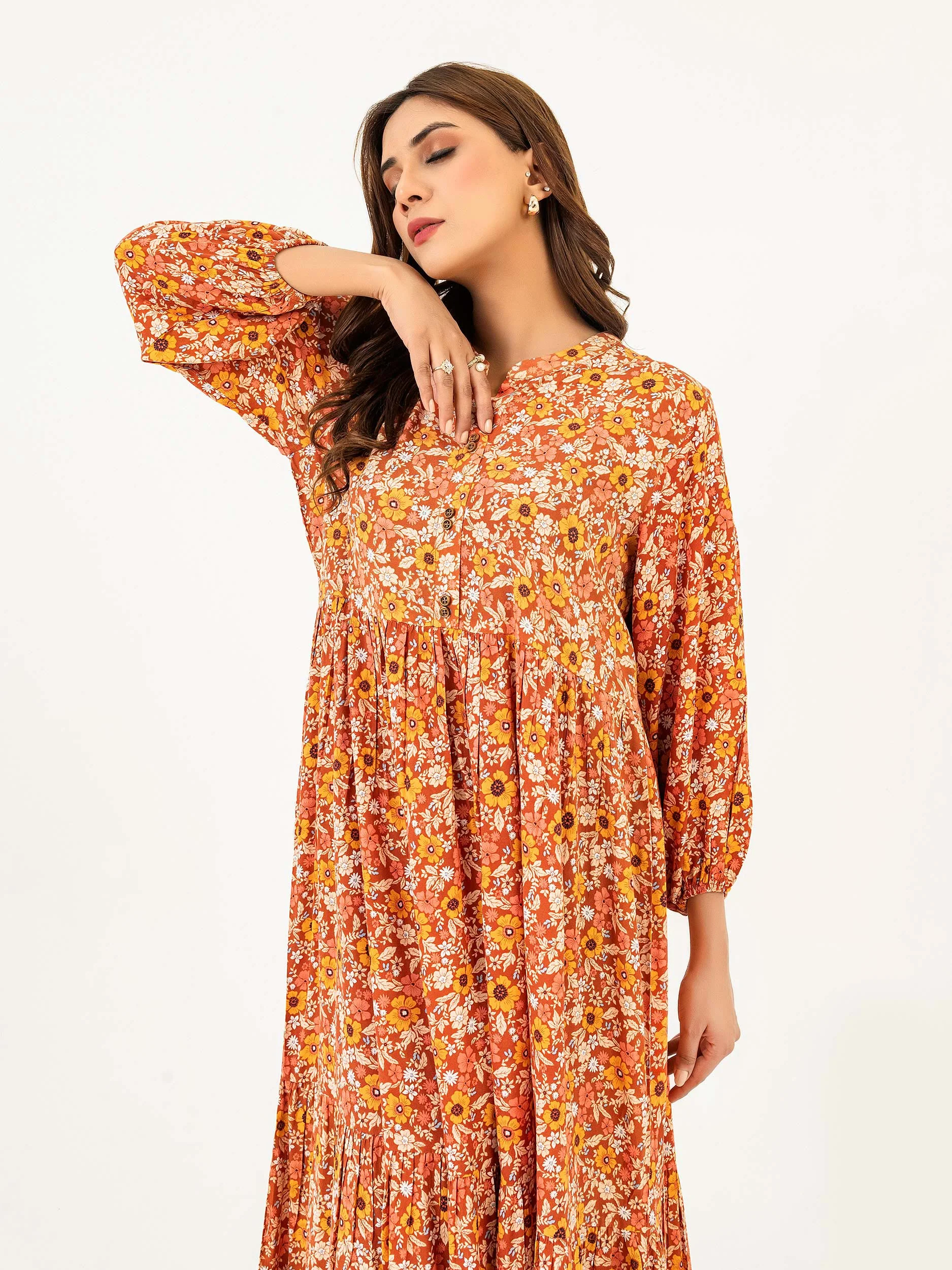 Linen Dress-Printed (Pret) - Image 2