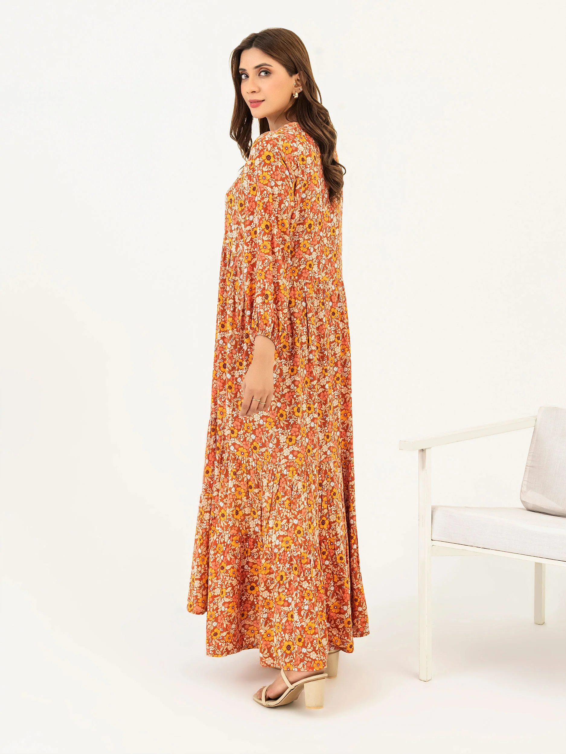 Linen Dress-Printed (Pret) - Image 5